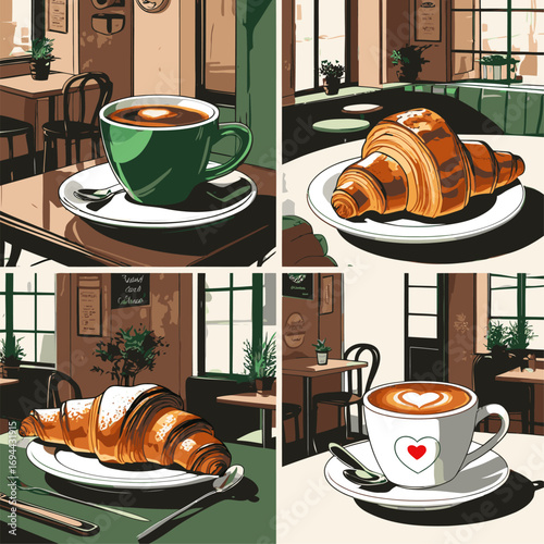 coffee and croissant vector