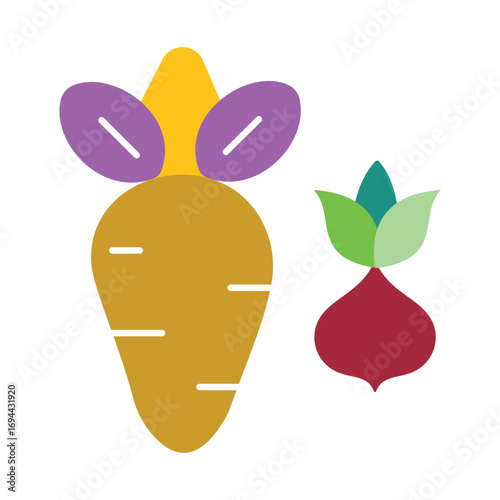 Colorful Flat Design Icon of Root Vegetables: Carrot and Beetroot