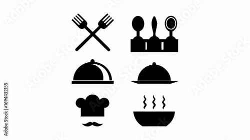 Elegant dining icons set for modern restaurant or culinary brand design projects, clean and professional