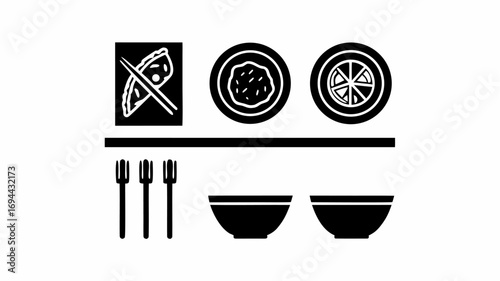 Elegant Asian cuisine dining icons, perfect for restaurant menus and food delivery apps