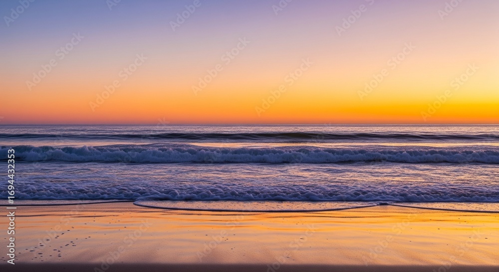 Obraz premium Golden Sunset Reflected on Calm Ocean Waves at Dusk