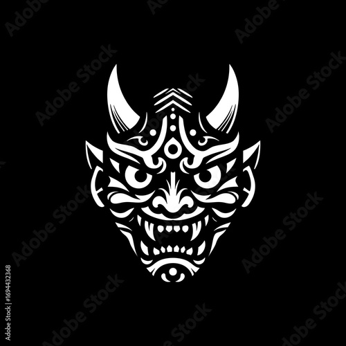 Japanese traditional scary devil mask, perfect for a fashion brand or sports team. vector illustration design
