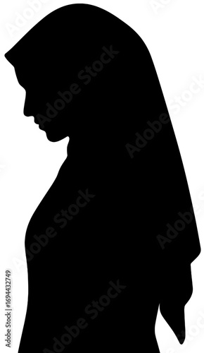 Female Silhouette Side Profile Wearing Hijab Looking Down