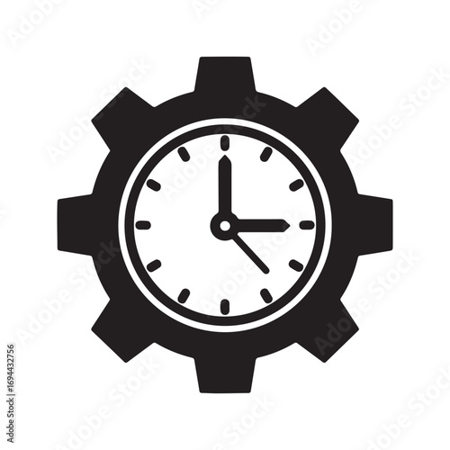 vector illustration of a clock with gear. Clock face integrated into a gear