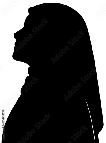 Female Silhouette in Hijab Side Profile Looking Up