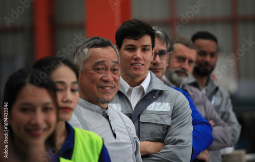 engineer team full skill quality for maintenance and training in industry factory worker , warehouse Workshop for factory operators, mechanical engineering team production.