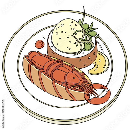 Delicious Lobster Roll with Side Salad and Lemon Slice on a White Plate - A Culinary Delight