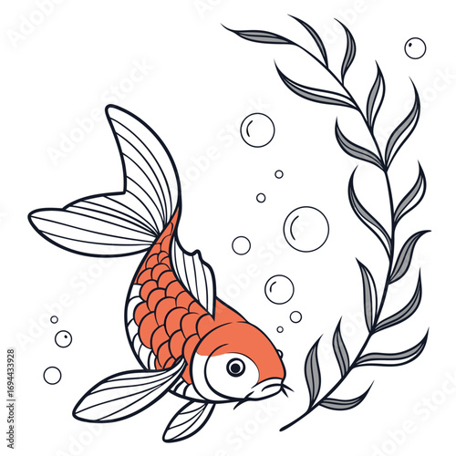 Koi Fish Illustration with Seaweed