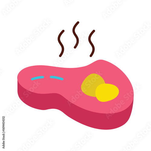 Hot Cooked Steak Icon in a Modern Flat Design Style