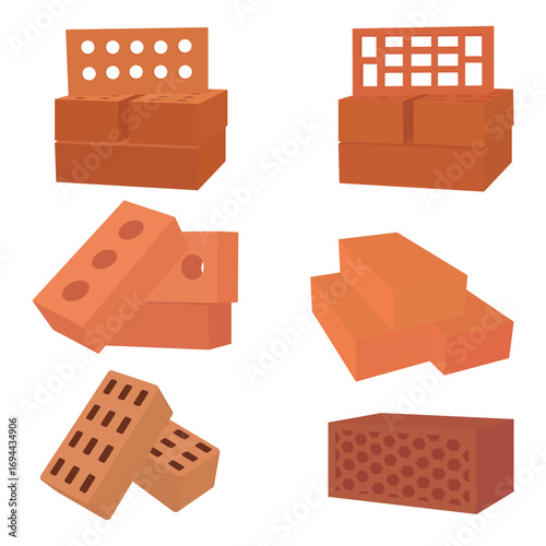 Red Bricks Different Styles Vector Icons Design And Graphics
