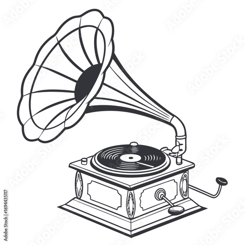 Elegant Retro Gramophone Illustration for Music History and Nostalgia