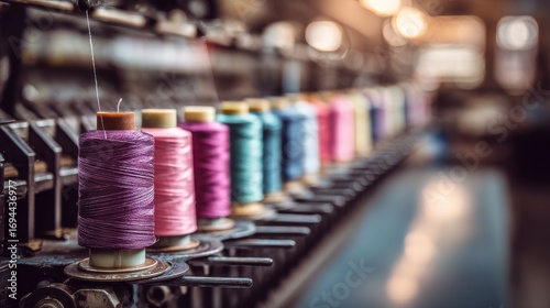 Row of Thread Spools on Sewing Machine