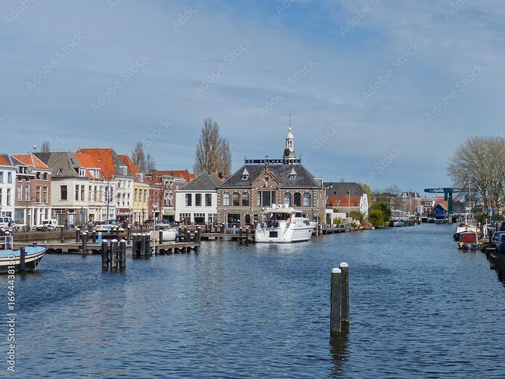 Fototapeta premium Center of the city of Leiden with a view of the building of the former Steamboat Company