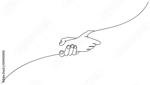 Minimalist continuous line drawing showcasing two hands reaching for support