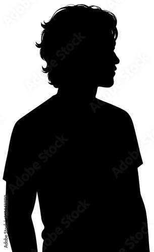Right Profile Silhouette of Man with Medium Wavy Hair on Dark Grey Gradient
