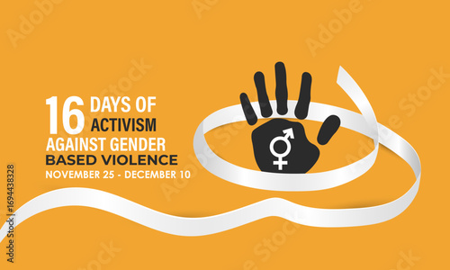 16 Days of Activism raises global awareness to stop gender-based violence, empower women, and support survivors.  Banner poster, social media, flyer and background design template. Vector illustration