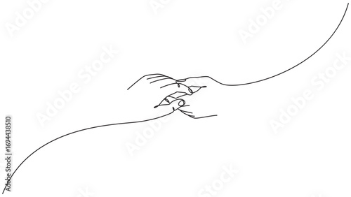 Continuous line art illustration of two hands touching, representing connection