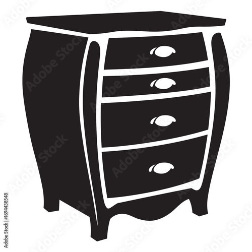 black and white silhouette of a Dresser vector on a white background