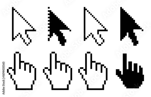 Collection of Pixelated Mouse Cursors: Arrow and Hand Icons