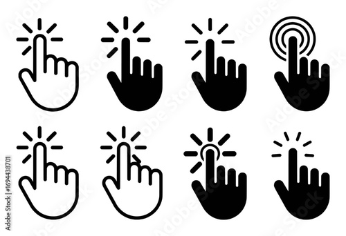 Collection of Hand Cursor Icons Indicating Click Action