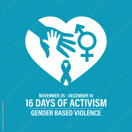 16 Days of Activism raises global awareness to stop gender-based violence, empower women, and support survivors.  Banner poster, social media, flyer and background design template. Vector illustration