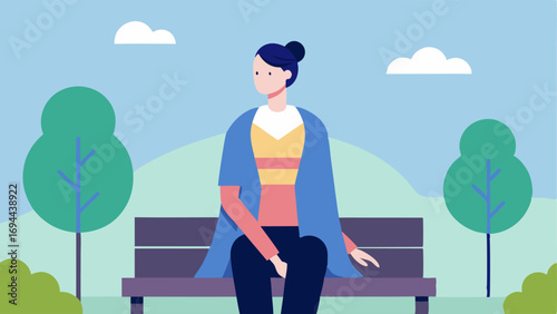 Fashionable Layers A model displaying a layering technique with a lightweight adaptive cardigan and a sensoryfriendly top seated comfortably on a bench in a sunny park setting.