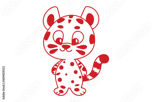 Red spotted cartoon tiger stands against a white backdrop, creating a fun animal illustration