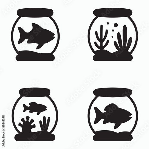 Aquarium marine life solid icons collection