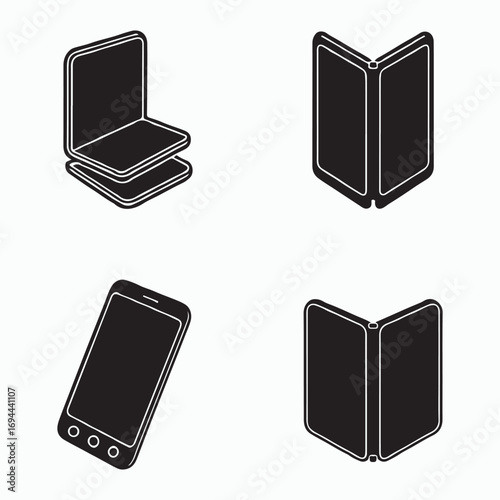 Foldable smartphone fold screen solid icons pack