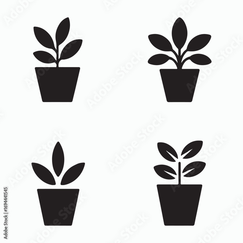 Indoor plant vase solid icons pack