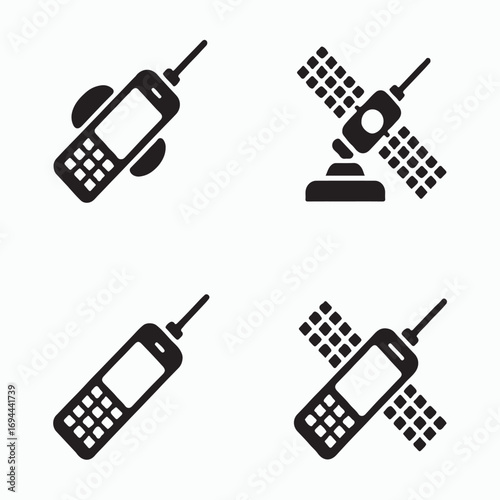Satellite phone secure call solid icons pack