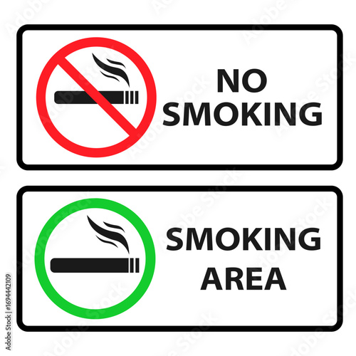 Vector image of a no smoking or no vaping sign. No smoking, prohibition symbols. No smoking zone, printable sign, red and green colors. Element for your design