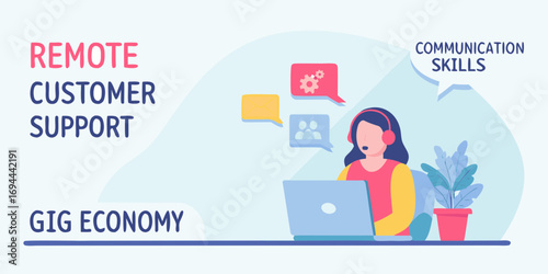 Remote customer support specialist working from home in the gig economy with communication skills