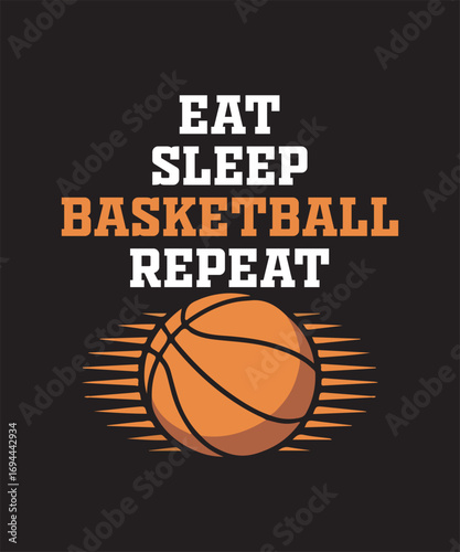 Basketball T-shirt design, basketball player silhouette, slam dunk, dribbling, sports typography, retro vintage basketball artwork, streetwear graphic design, trendy athletic apparel vector art