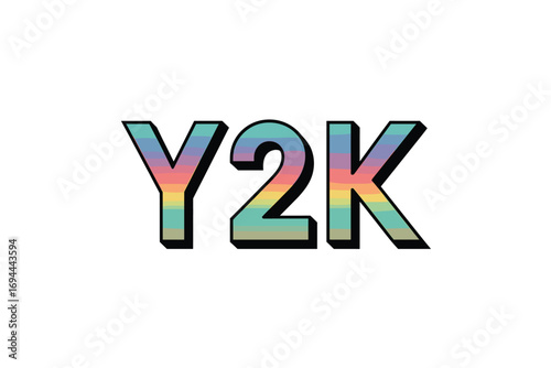 Y2K Nostalgia: Colorful Design with Retro Y2K Text, Perfect for 2000s-themed Graphics, Parties, and Fashion, Symbolizing Millennial Culture and Turn of the Millennium Aesthetics