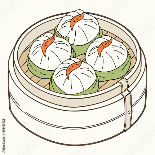 Steamed Buns in Bamboo Steamer An Appetizing Asian Food Illustration