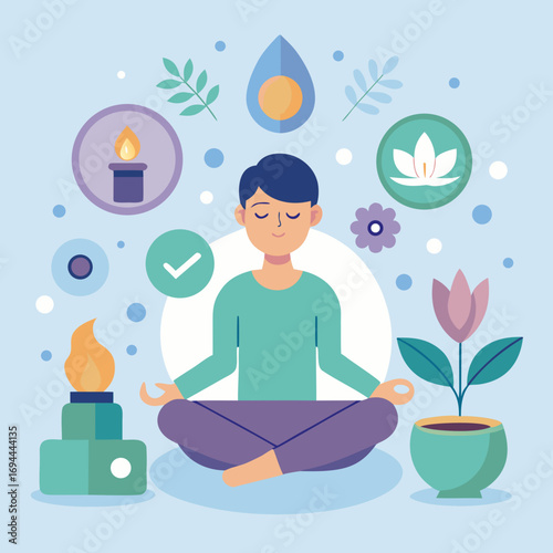 Minimalist meditation vector icon sheet with calming designs. Includes yoga poses, mindfulness symbols, nature elements, and spiritual motifs. Perfect for apps, wellness branding, and lifestyle projec