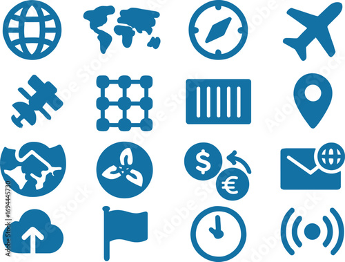 Global 16 Solid Color Icon Set Collection on White Background