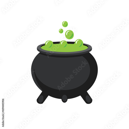 Black cauldron with bubbling green liquid vector