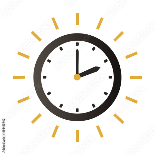 Black clock with golden rays showing ten oclock time