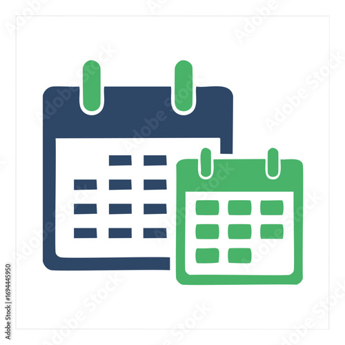 Blue and green calendars with grid layout date schedule