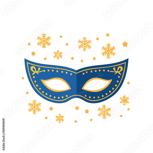 Blue carnival mask with golden snowflakes and stars masquerade