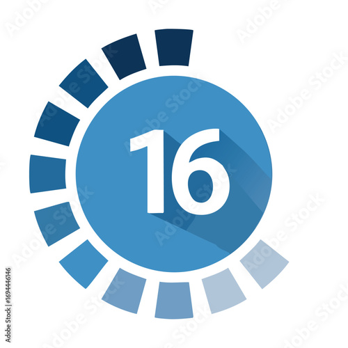 Blue circle segmented progress indicator with white number vector