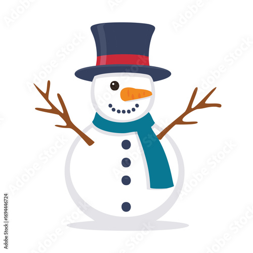 Cheerful snowman wearing a hat and scarf winter carrot nose