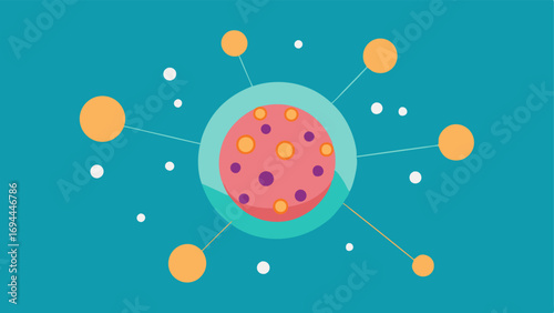 Cell Communication An abstract representation of exosomes facilitating communication between skin cells depicted as small dots connecting cells with lines symbolizing healing.