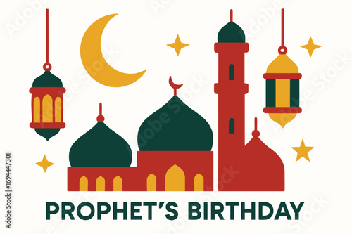 vector illustration of a mosque in the evening