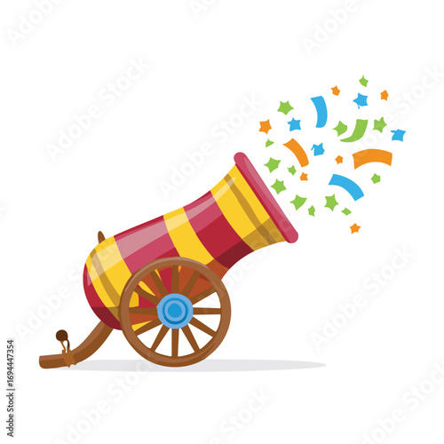 Festive cannon firing colorful confetti and streamers celebration party