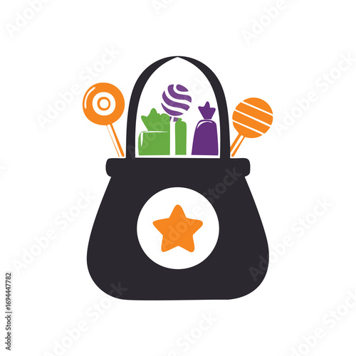 Halloween candy bag with lollipops and treats vector