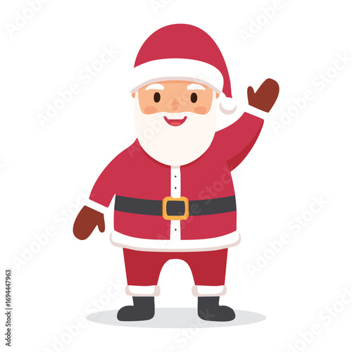 Jolly santa claus waving hello with red suit and white beard christmas holiday