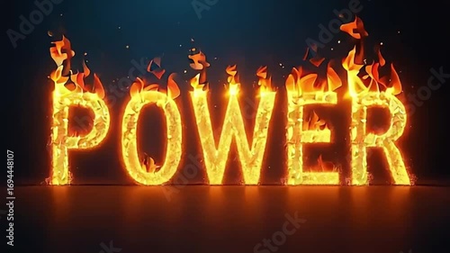 Power Word in Fire Flames on Dark Background